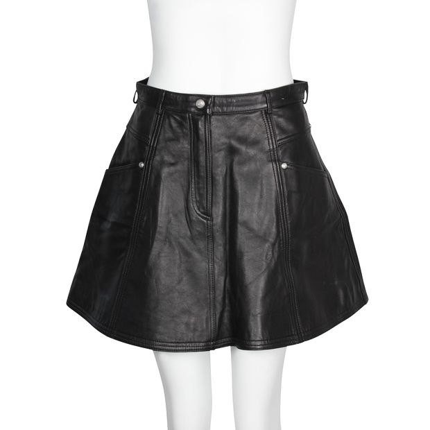 Balmain A-Line Black Leather Mini Skirt With Silver Studs