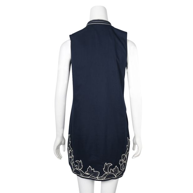 Tory Burch Blue Sleeveless Dress With Embroidery