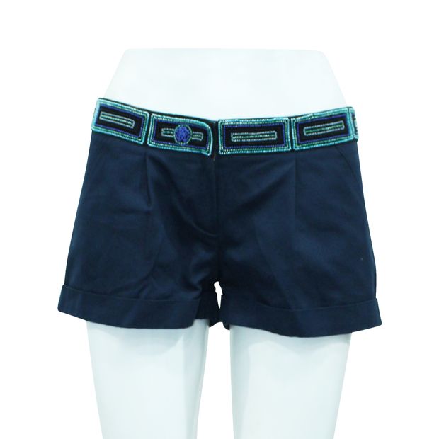 ROBERTO CAVALLI Navy Blue Shorts with Embroidery
