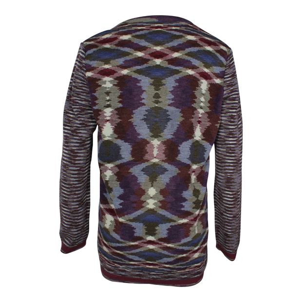 Mission Striped Button-Up Cardigan w/ Pockets in Multicolor Wool