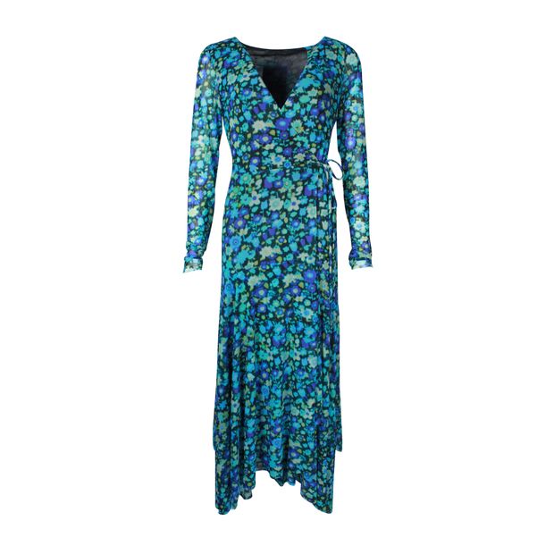 Ganni Blue & Turquoise Floral Print Wrap Dress
