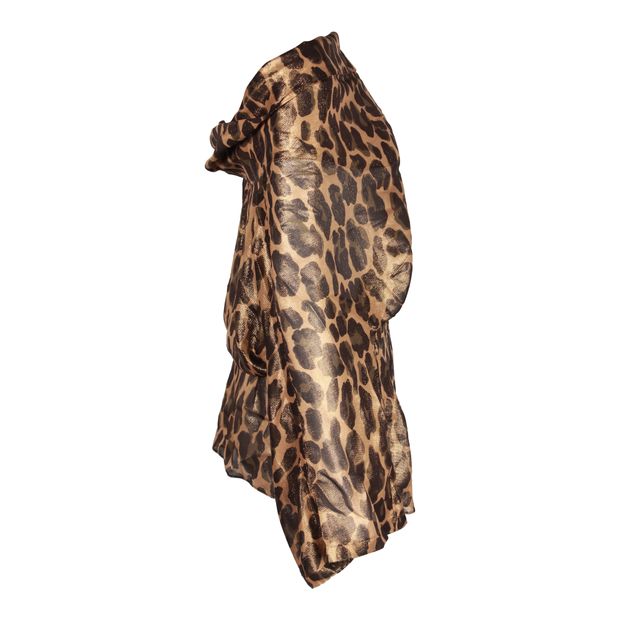 Michael Kors Leopard Print Off-Shoulder Top in Metallic Brown/Gold Silk