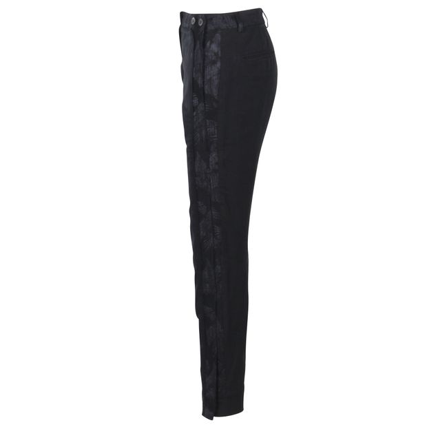DRIES VAN NOTEN Black Trousers With Floral Fabric On The Side