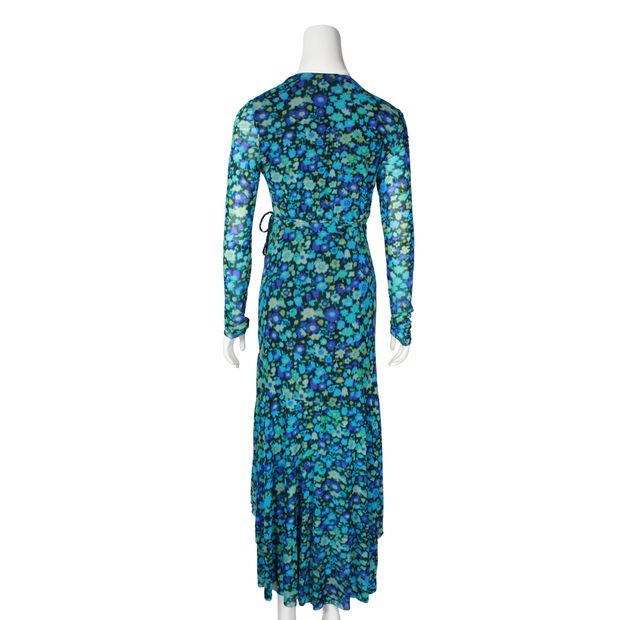 Ganni Blue & Turquoise Floral Print Wrap Dress