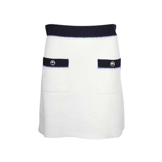 Maje Oliana Button-Embellished Two-Tone Mini Skirt in Black and White Cotton