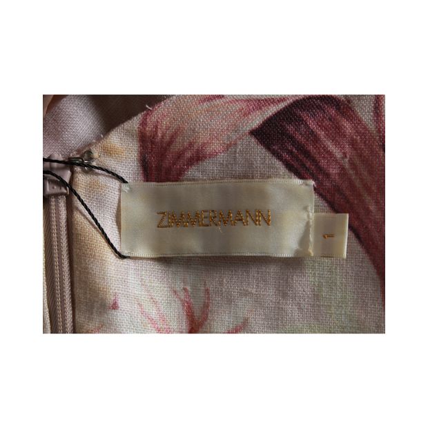 Zimmermann Floral Print Linen Dress With Ties On Shoulders
