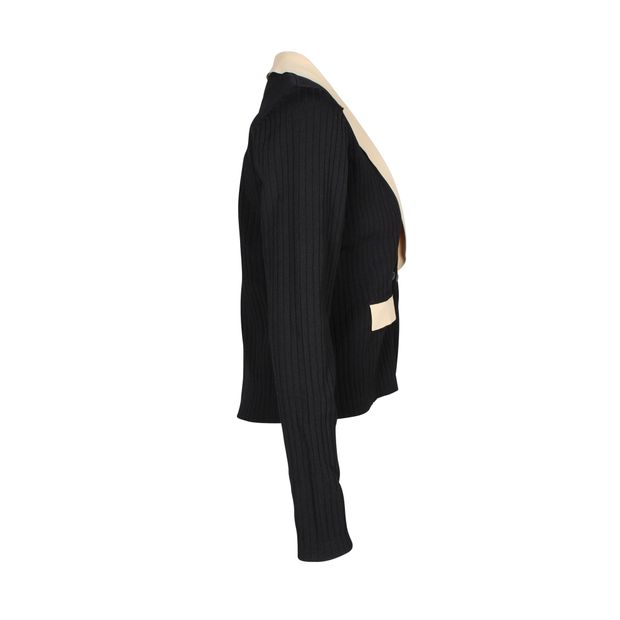 Sandro Paris Knitted Contrasting Cropped Cardigan in Beige and Black Viscose