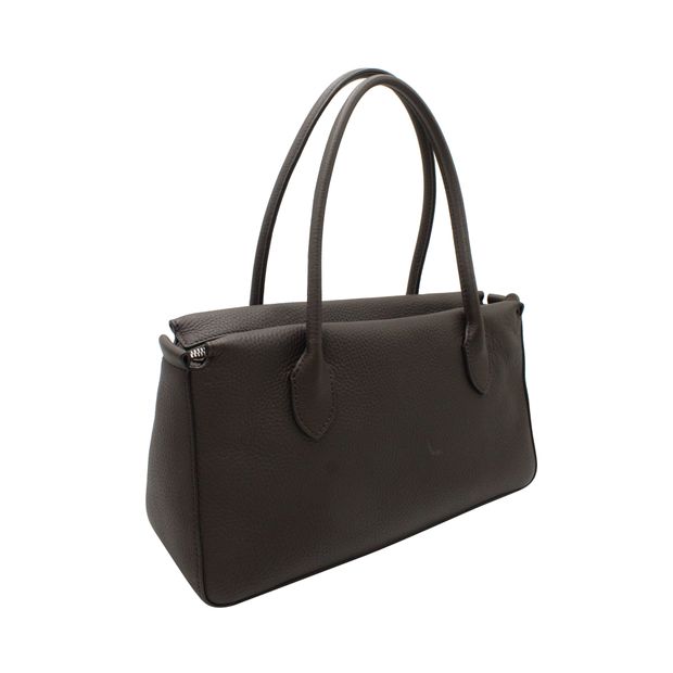 The Row E/W Top Handle Bag in Pebbled in Brown Leather