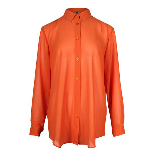 Acne Studios Sheer Button Down Shirt in Orange Polyester