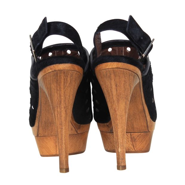 MARNI Wooden Sandal Heels With Calf Hair