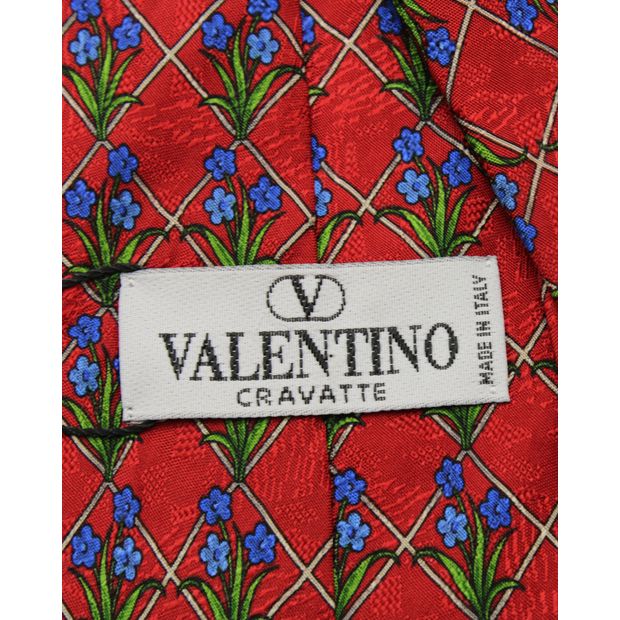 Valentino Red Floral Print Tie