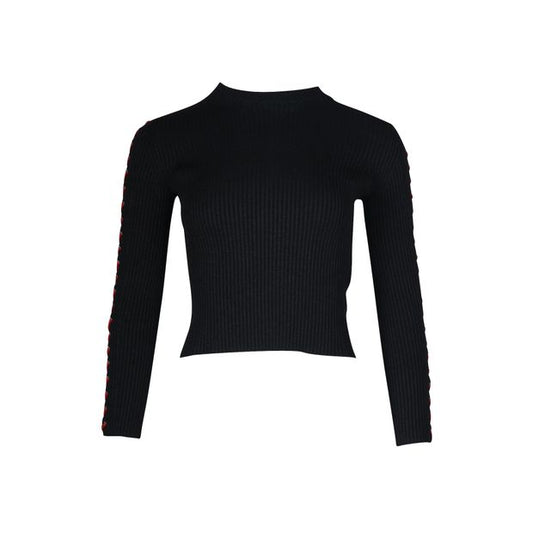Alexander Mcqueen Black Jumper With Red Leather Braiding
