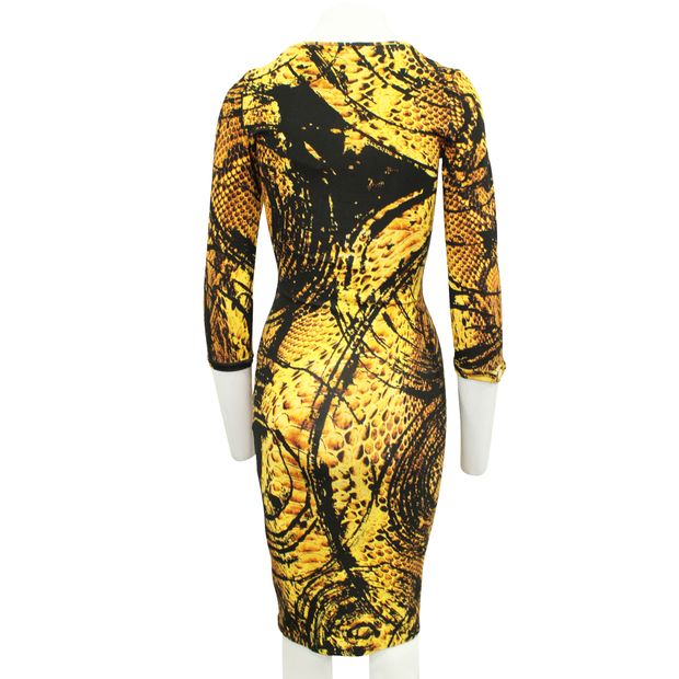 JUST CAVALLI Snakeskin Black and Yellow Print Dress