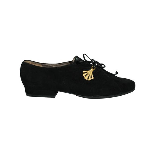 Bally Black Suede Lace Up Shoes With Golden Elements