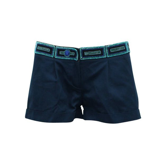 ROBERTO CAVALLI Navy Blue Shorts with Embroidery