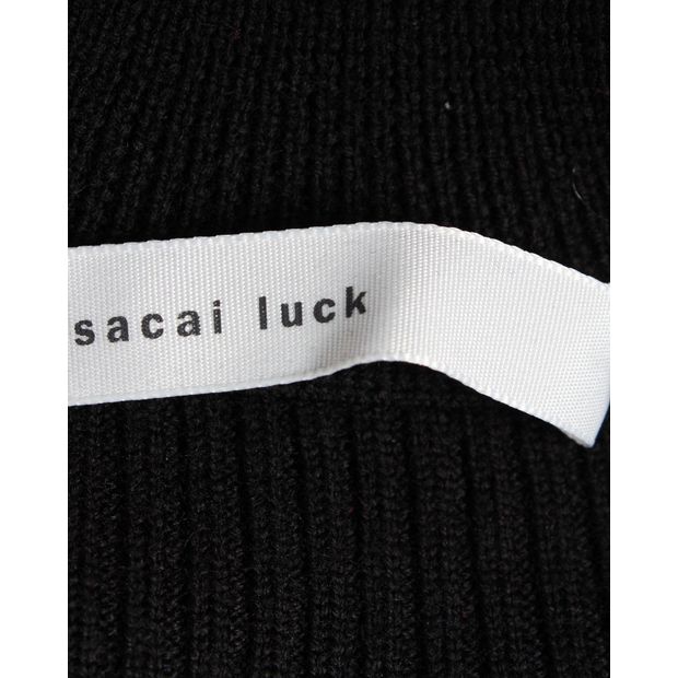 Sacai Textured Knit Side Slit Mini Dress in Navy Blue and Black Wool