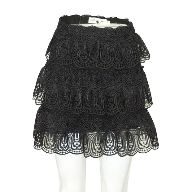 Self-Portrait Black Lace Layered Mini Skirt