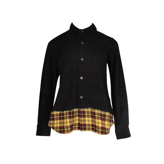 Comme Des Garcons Black Cotton Shirt With Yellow Checked Bottom