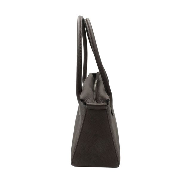 The Row E/W Top Handle Bag in Pebbled in Brown Leather