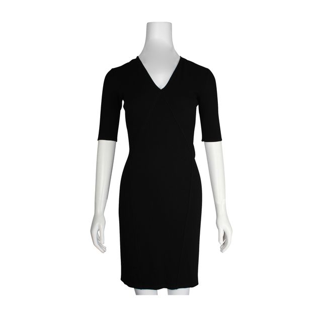 HELMUT LANG Black Midi Dress with Short Sleeves & Front Paneling