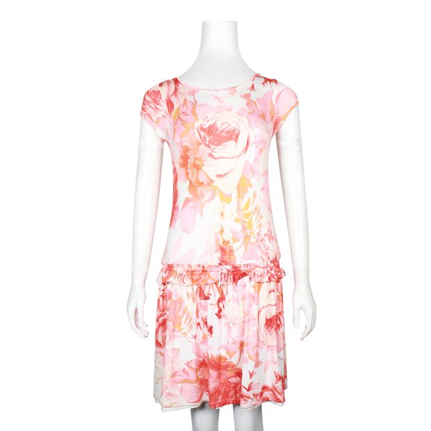 Roberto Cavalli Cream, Pink & Orange Floral Print Summer Dress