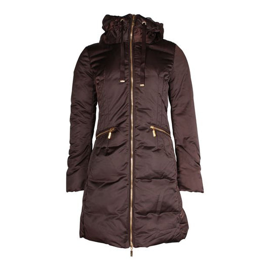Moncler Puffed Long Coat in Brown Polyester