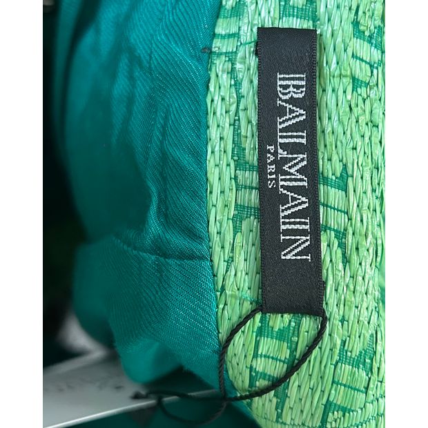 Balmain Jacquard Mini Pencil Skirt in Green Polyamide
