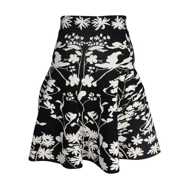 Alexander McQueen Floral Jacquard-knit Flared Knee-length Skirt in Black Viscose