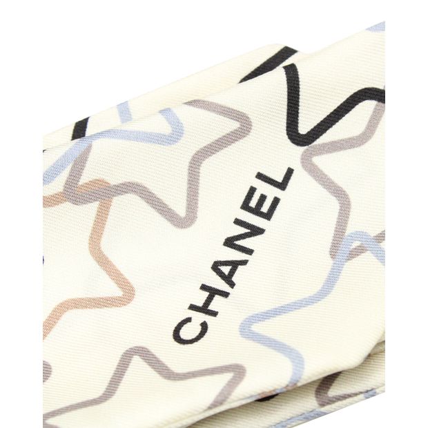 Chanel Star Printed Slim Bandeau in Ecru Silk