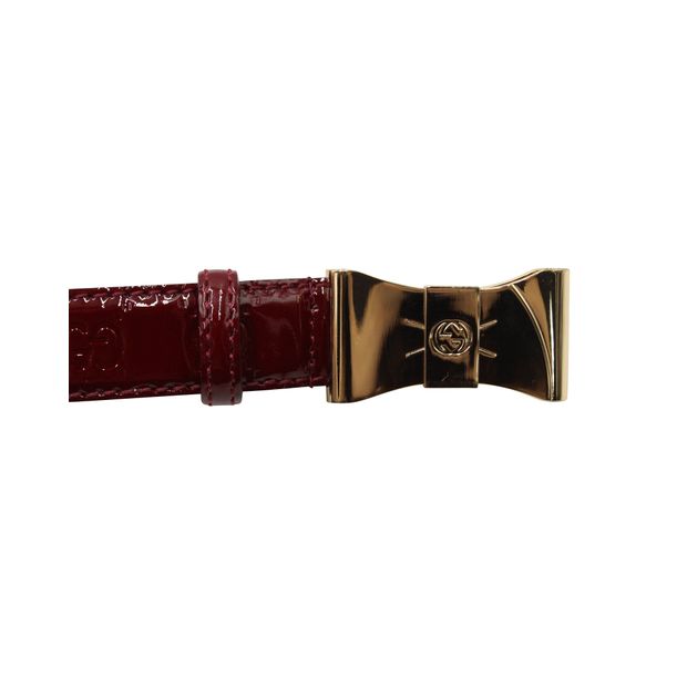 Gucci Bow Buckle Belt 95 cm in Red Patent Leather