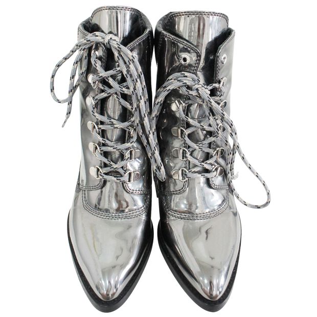STUART WEITZMAN Lace-up Metallic Leather Ankle Boots
