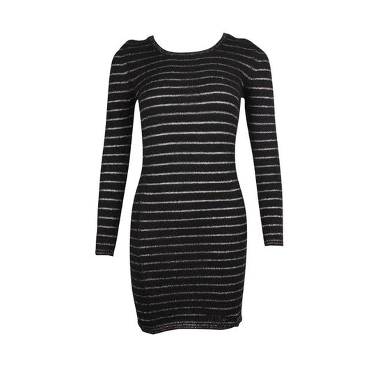 Isabel Marant Black Angora Midi Dress With Silver Thread Stripes