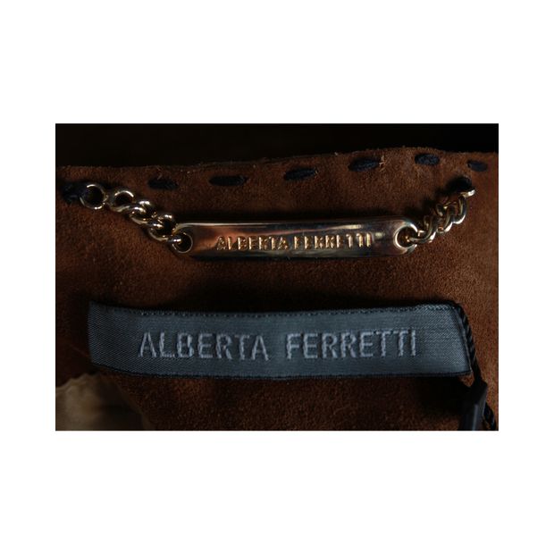Alberta Ferretti Brown, Orange & Black Suede Waistcoat With Metal Embellishments