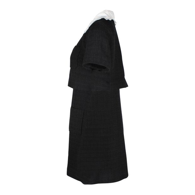 Sandro Paris Scalloped Collar Faustine Short Dress in Black Tweed