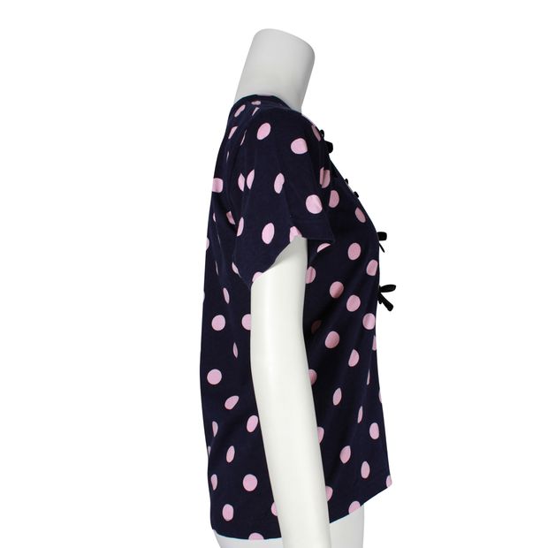 COMME DES GARCONS Pink Polka Dots Print & Velvet Bows Top