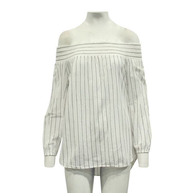 Michael Michael Kors Off The Shoulder Top, Striped Fabric, 3/4 Length Sleeves