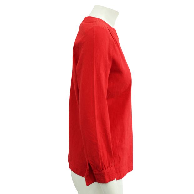 APC Red Blouse with Gold Button Accent