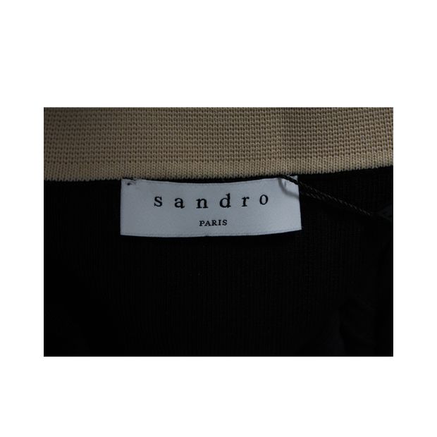 Sandro Paris Knitted Contrasting Cropped Cardigan in Beige and Black Viscose