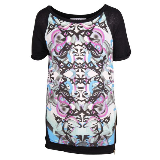 SANDRO Black Tshirt with Printed Silk Front