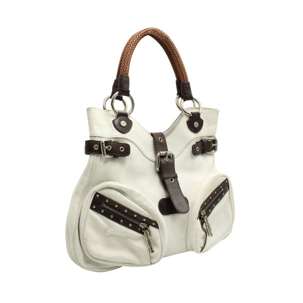 Versace White With Brown Trim Shoulder Bag