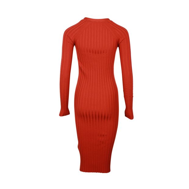 Dion Lee V-neck Snap Button Knit Dress in Red Wool