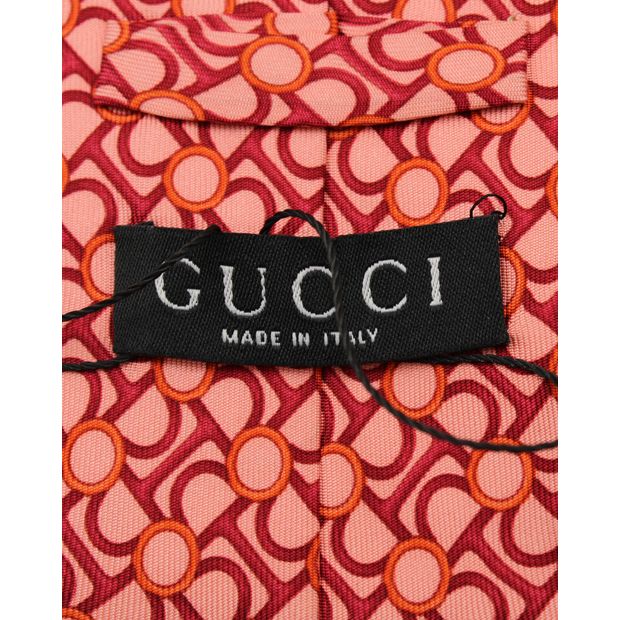 GUCCI Coral and Red Print Silk Tie