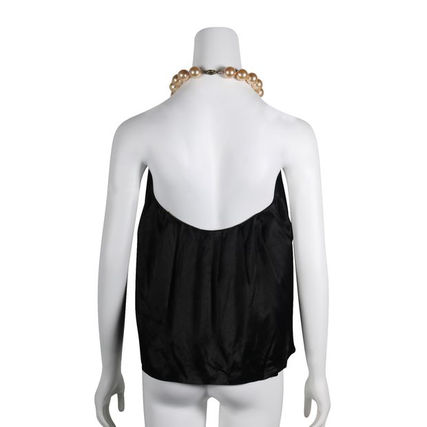MOSCHINO CHEAP AND CHIC Black Open Back Top with Faux Pearls Neckline