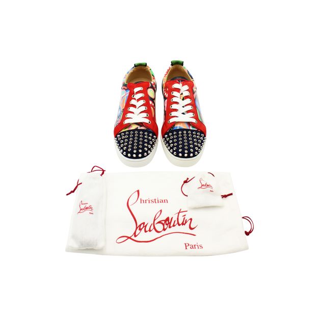 Christian Louboutin Multicolor Printed Patent Leather And Suede Low Top Sneakers