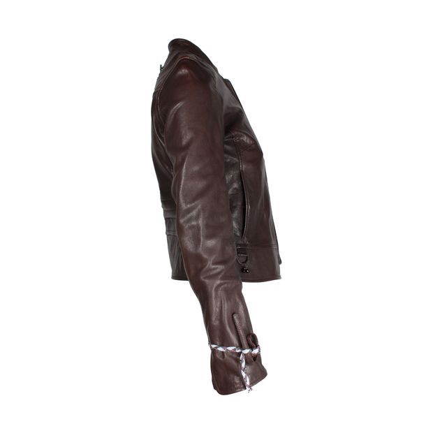 Boss Jacket with Braided Details in Brown Leather