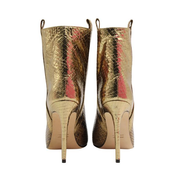Snake Embossed Print, Brown, Black & Gold Ankle Boots