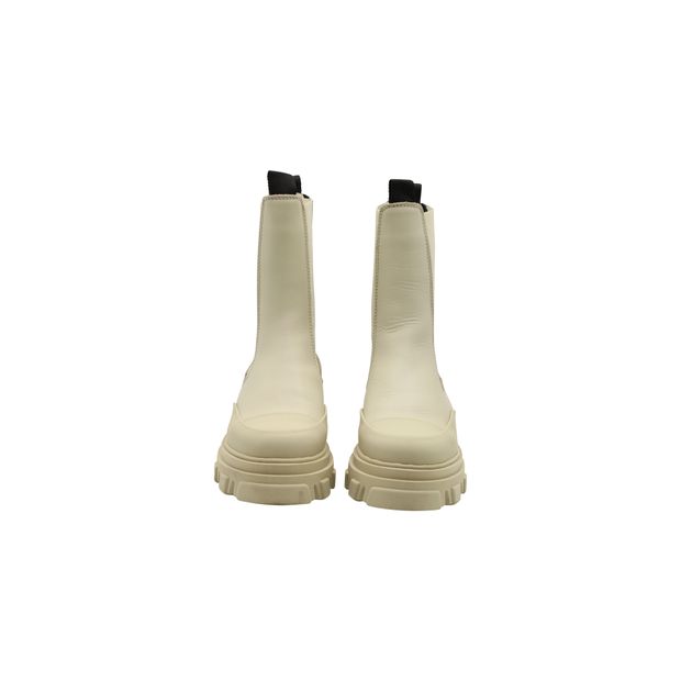 Ganni Chunky Ankle Boots in Cream Leather