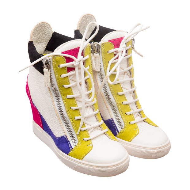 GIUSEPPE ZANOTTI Colorblock Leather Wedge Sneakers