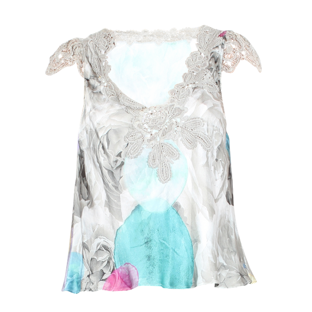 MOSCHINO CHEAP AND CHIC Grey Silk Floral Top