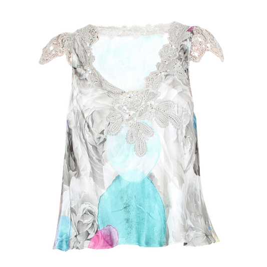 MOSCHINO CHEAP AND CHIC Grey Silk Floral Top